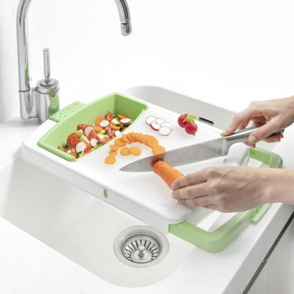rozkladaci prkenko na krajeni s podnosem nadobou a cednikem 3 v 1 practicut innovagoods 153544 15