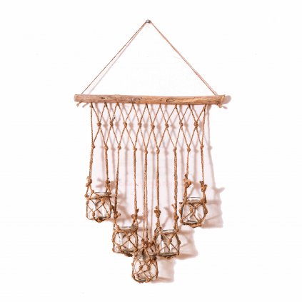 Nástěnné skleněné květináče macrame v boho stylu