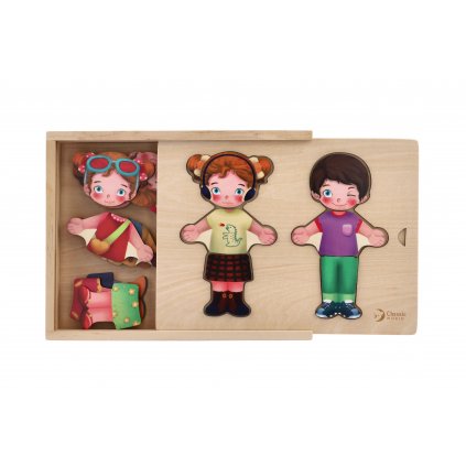 Dřevěná vkládačka oblékání holka/kluk Teddies 26 ks